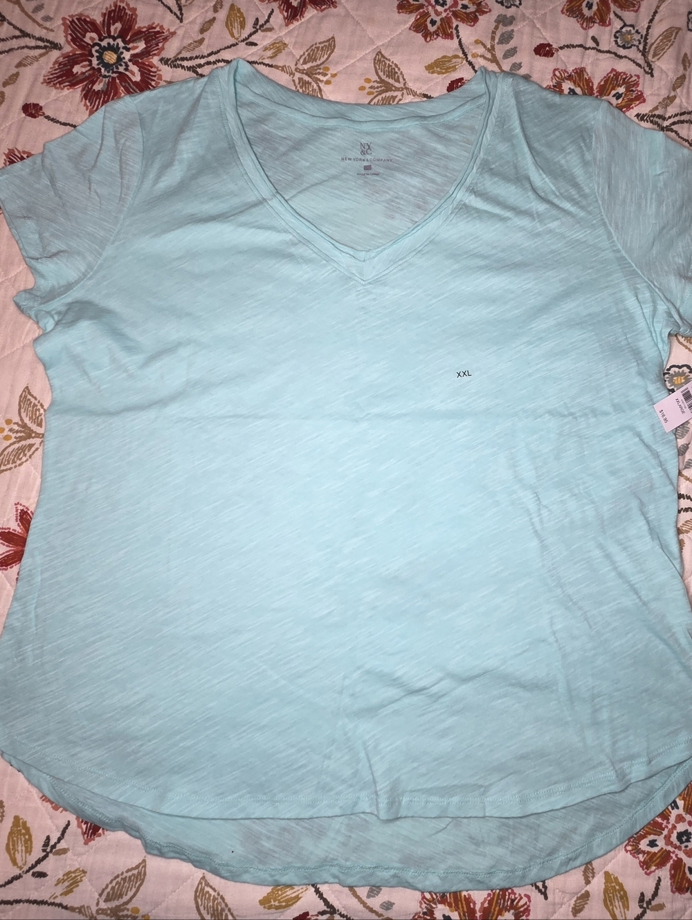 NWT New York & Company light aqua blue V-neck shirt, size XXL